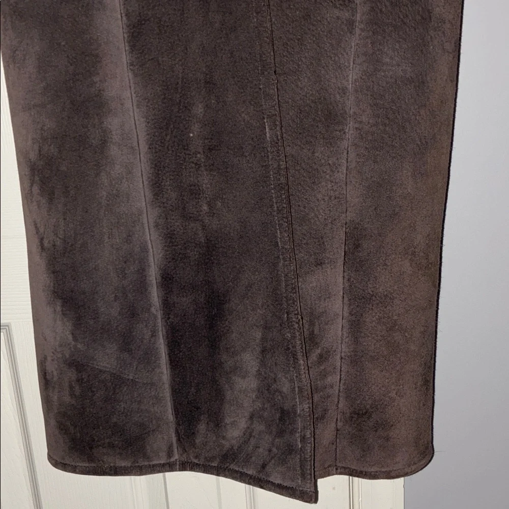 Long Brown Suede Coat with Mink Fur Trim - Women's Size M - Picture 7 of 15